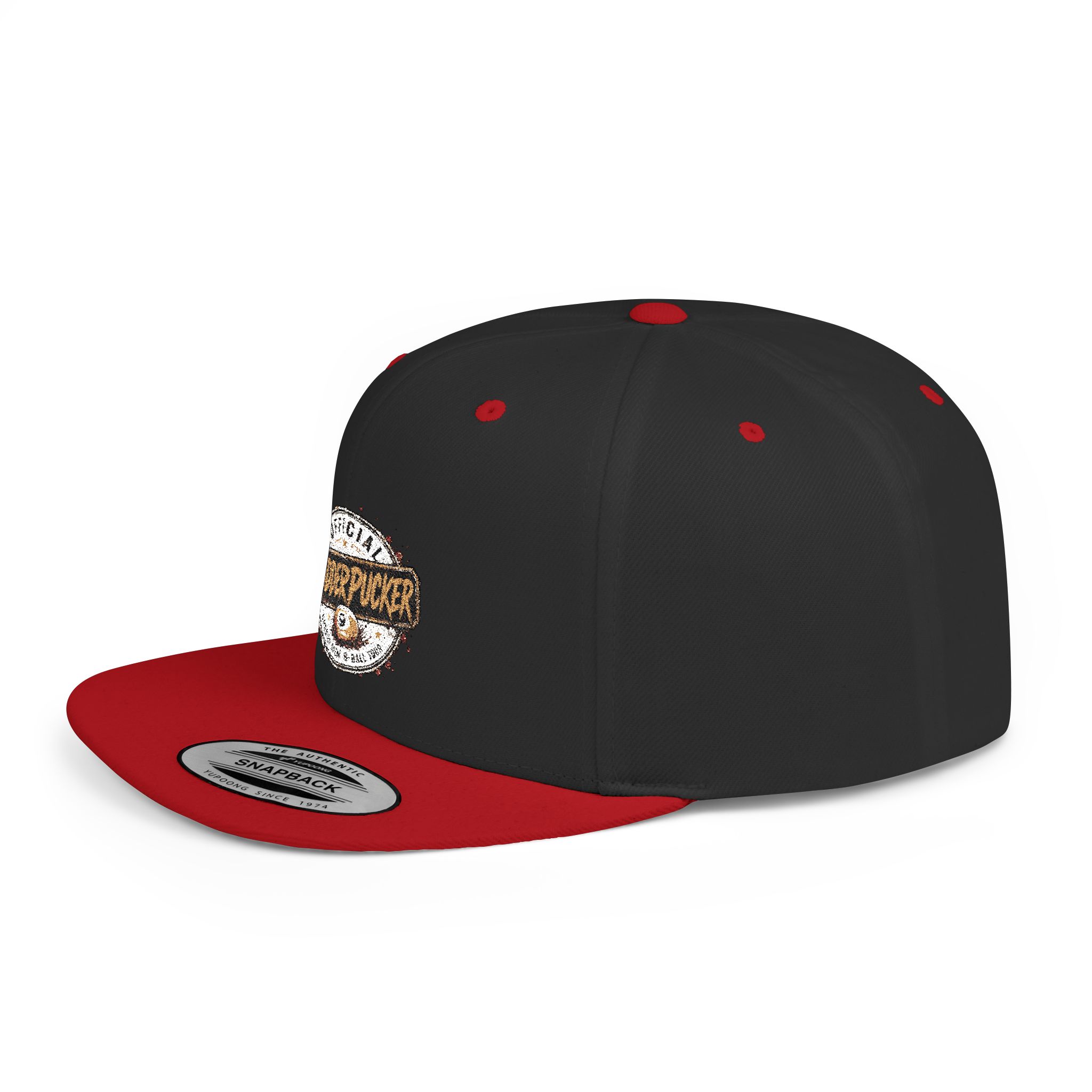 Flat Bill Snapback Hat — Distressed "Official MudderPucker" Logo Embroidered Cap - Image 79