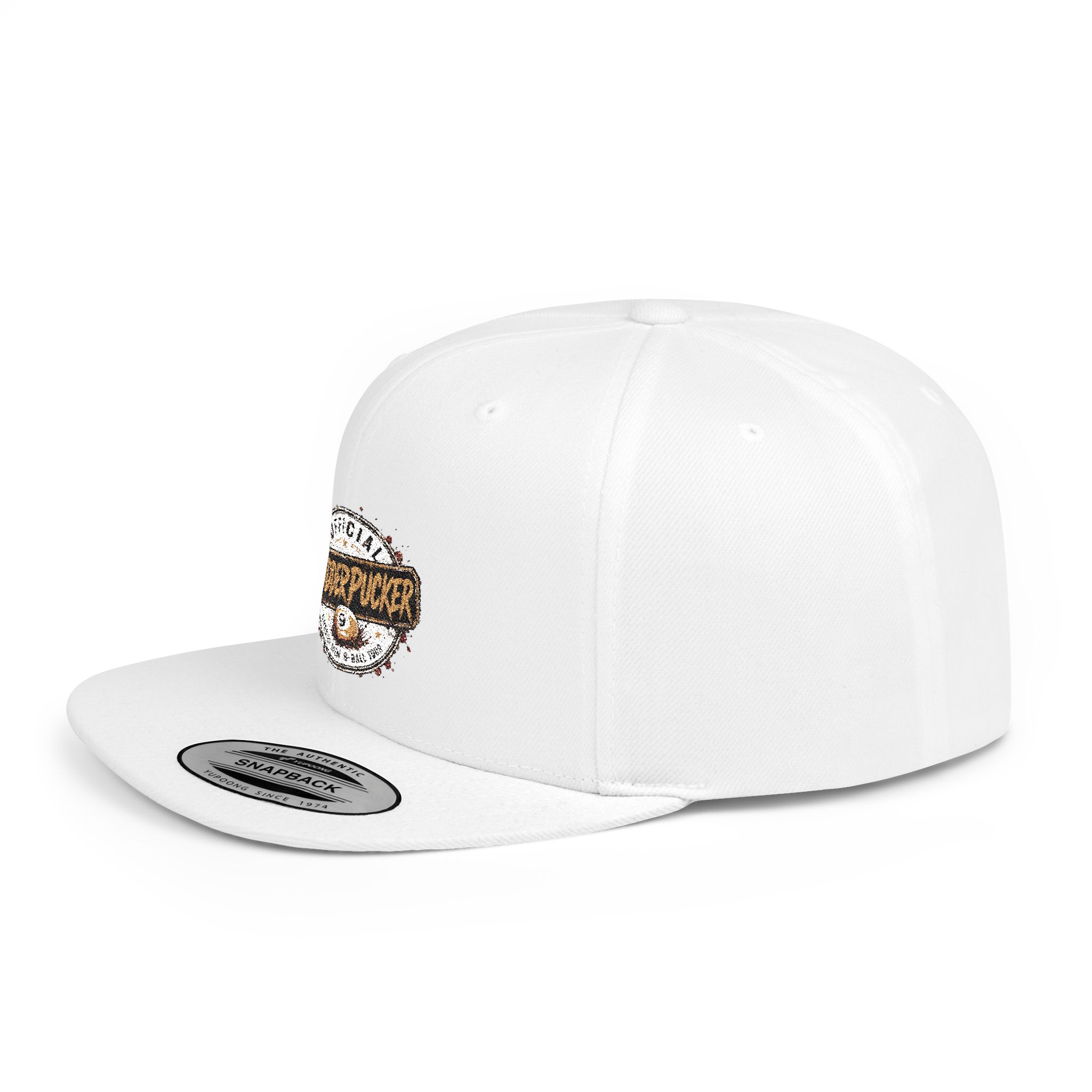 Flat Bill Snapback Hat — Distressed "Official MudderPucker" Logo Embroidered Cap - Image 7