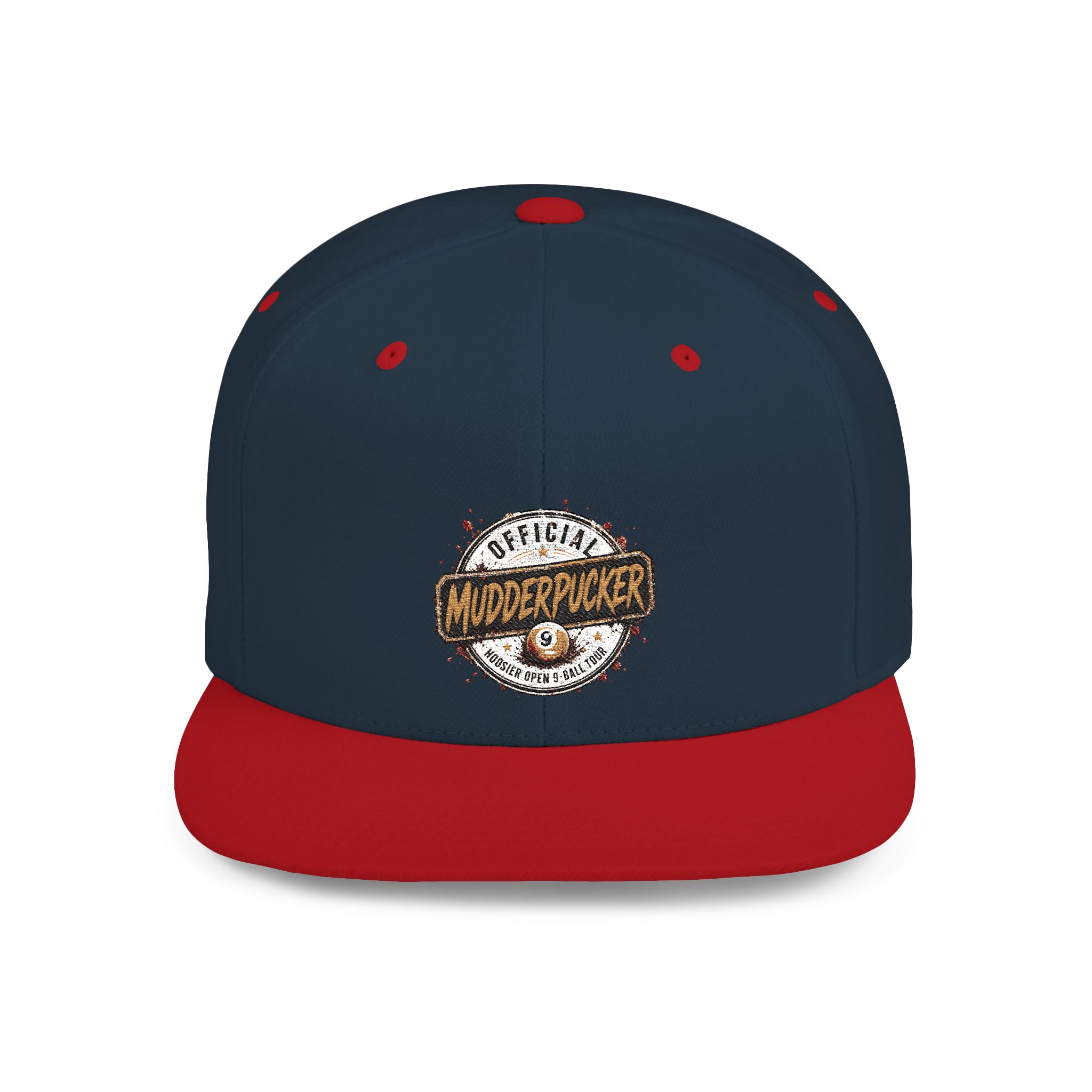 Flat Bill Snapback Hat — Distressed "Official MudderPucker" Logo Embroidered Cap - Image 41