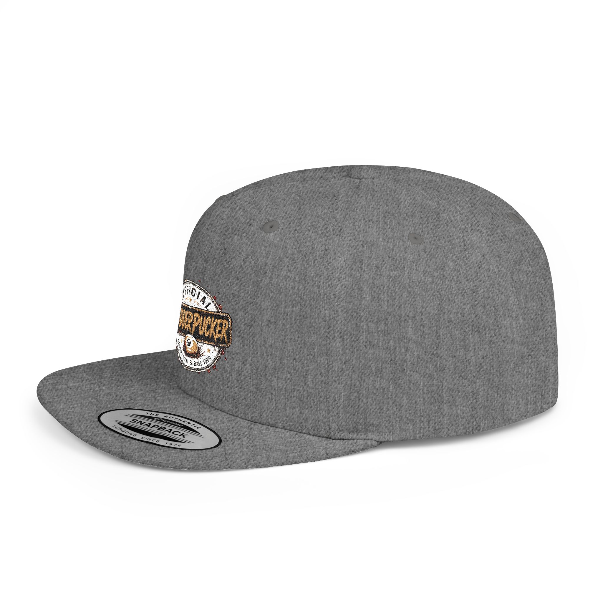 Flat Bill Snapback Hat — Distressed "Official MudderPucker" Logo Embroidered Cap - Image 15