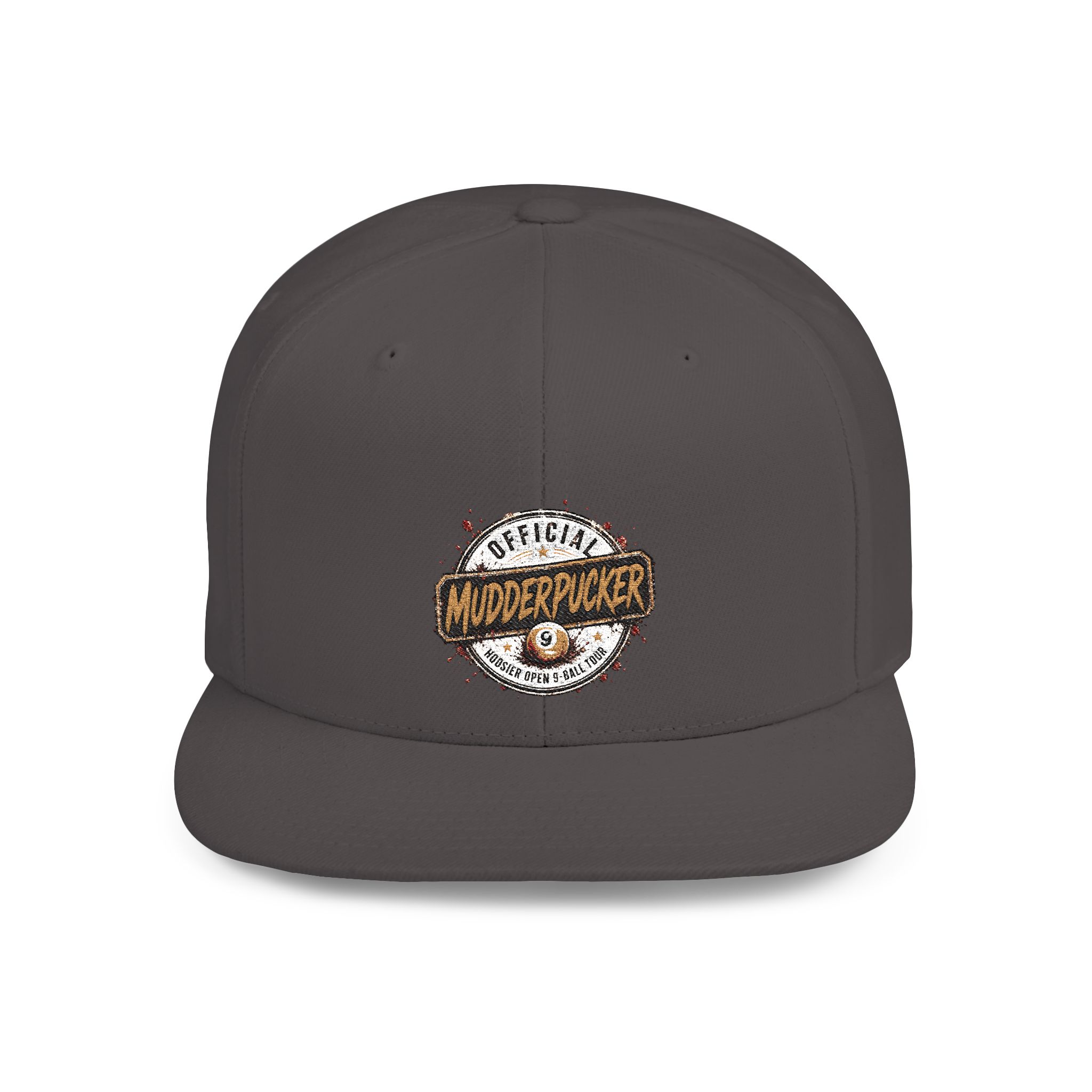 Flat Bill Snapback Hat — Distressed "Official MudderPucker" Logo Embroidered Cap - Image 61