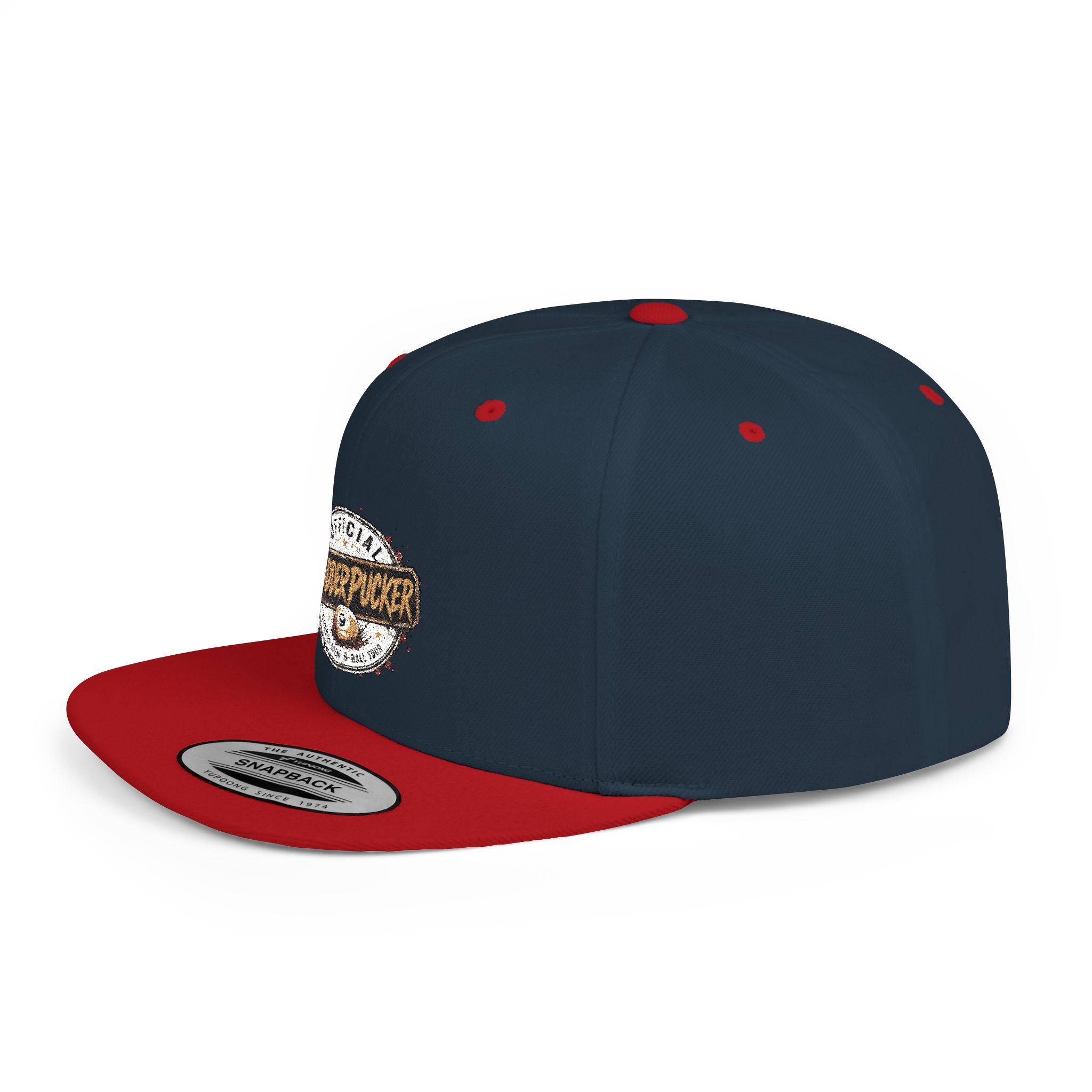 Flat Bill Snapback Hat — Distressed "Official MudderPucker" Logo Embroidered Cap - Image 43
