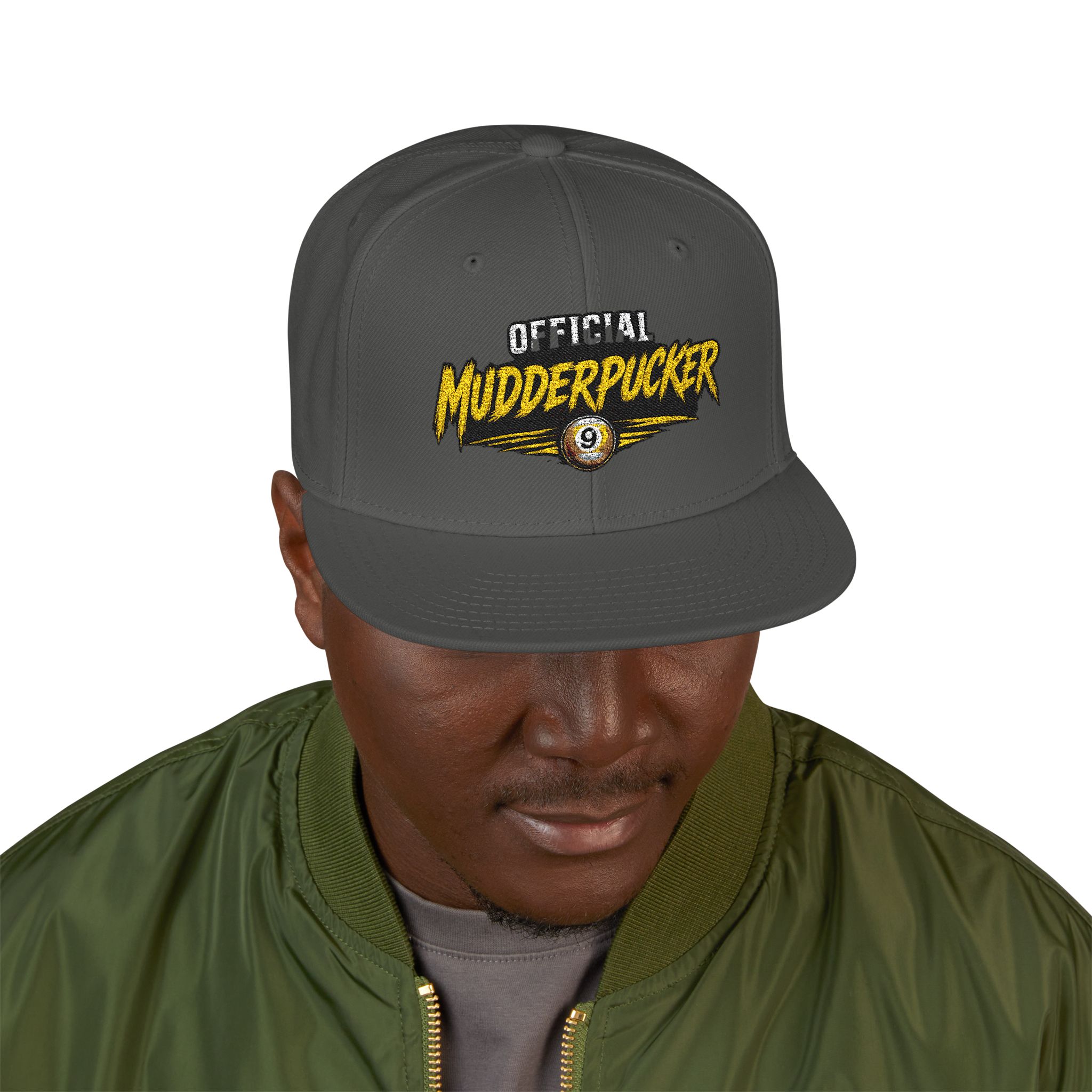 Original Mudderpucker Snapback Hat | Embroidered Flat Bill Cap - Image 11