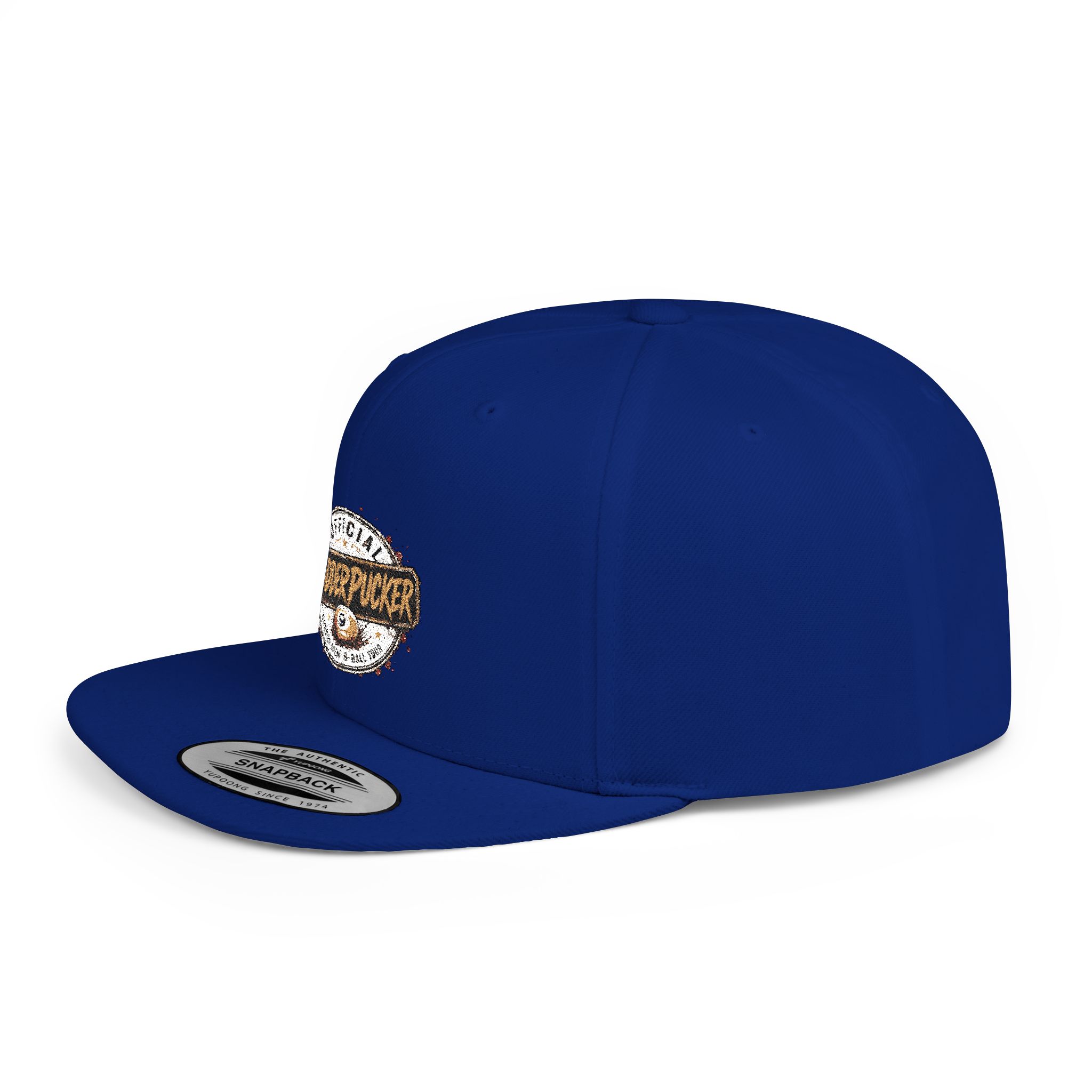 Flat Bill Snapback Hat — Distressed "Official MudderPucker" Logo Embroidered Cap - Image 27