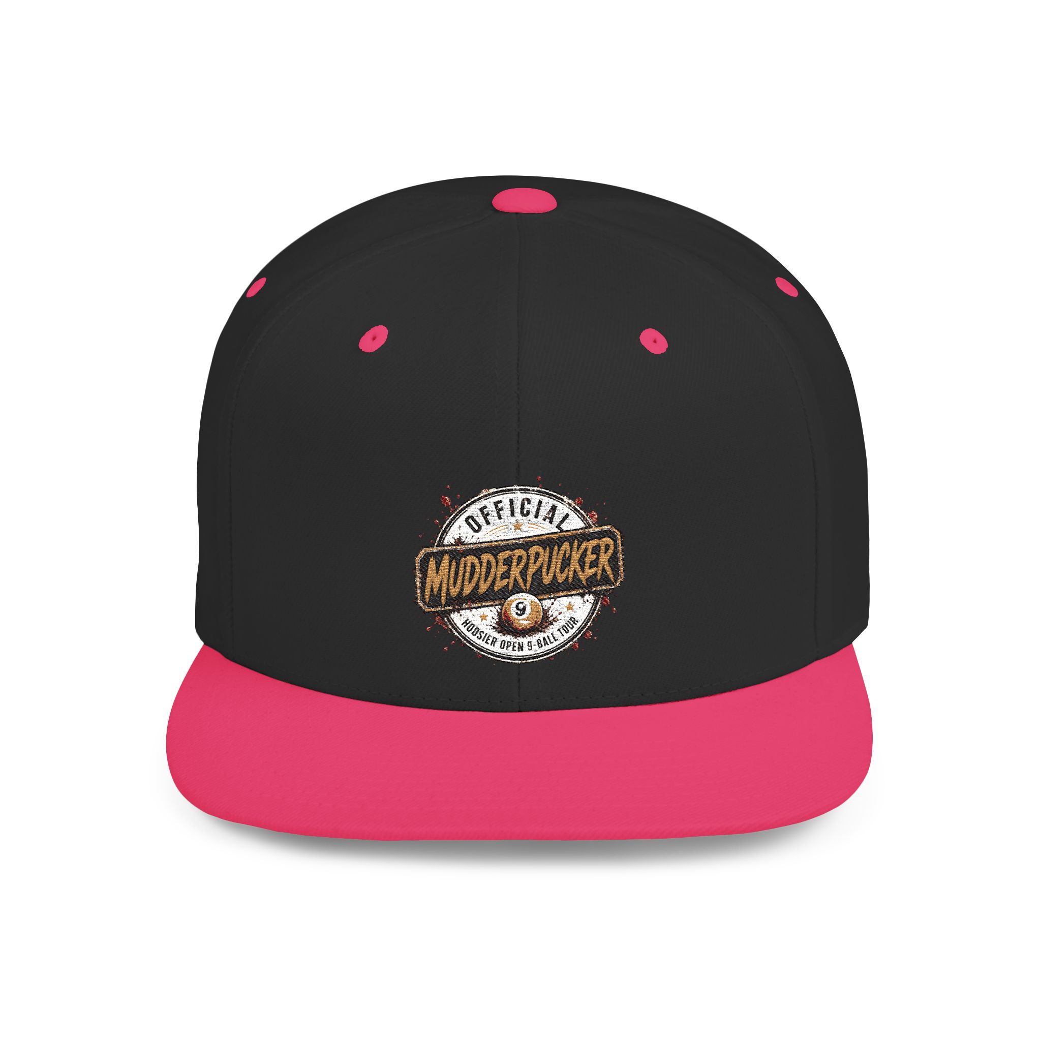 Flat Bill Snapback Hat — Distressed "Official MudderPucker" Logo Embroidered Cap - Image 73