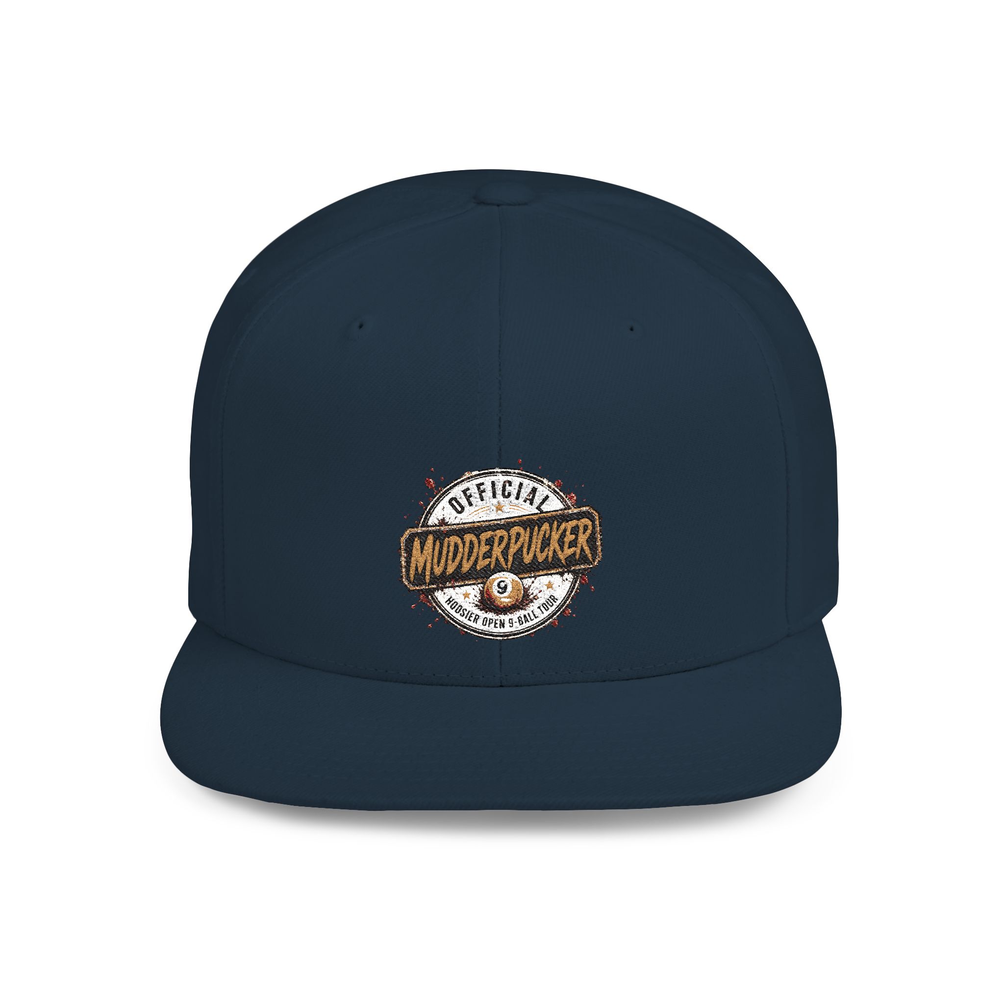 Flat Bill Snapback Hat — Distressed "Official MudderPucker" Logo Embroidered Cap - Image 29
