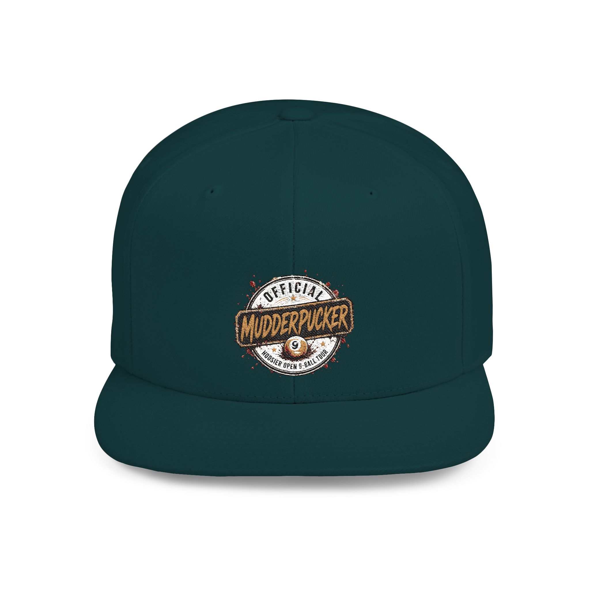 Flat Bill Snapback Hat — Distressed "Official MudderPucker" Logo Embroidered Cap - Image 21