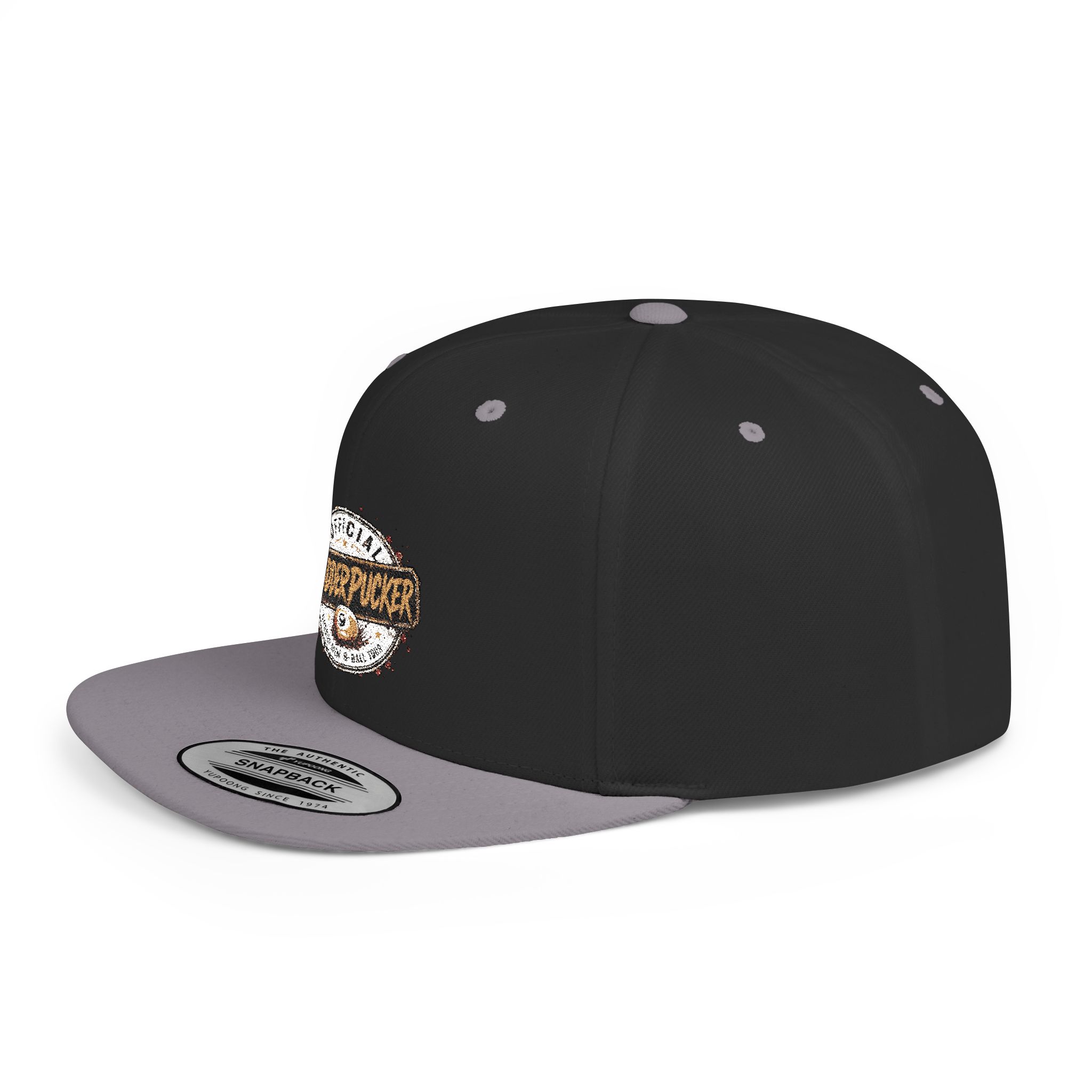 Flat Bill Snapback Hat — Distressed "Official MudderPucker" Logo Embroidered Cap - Image 83