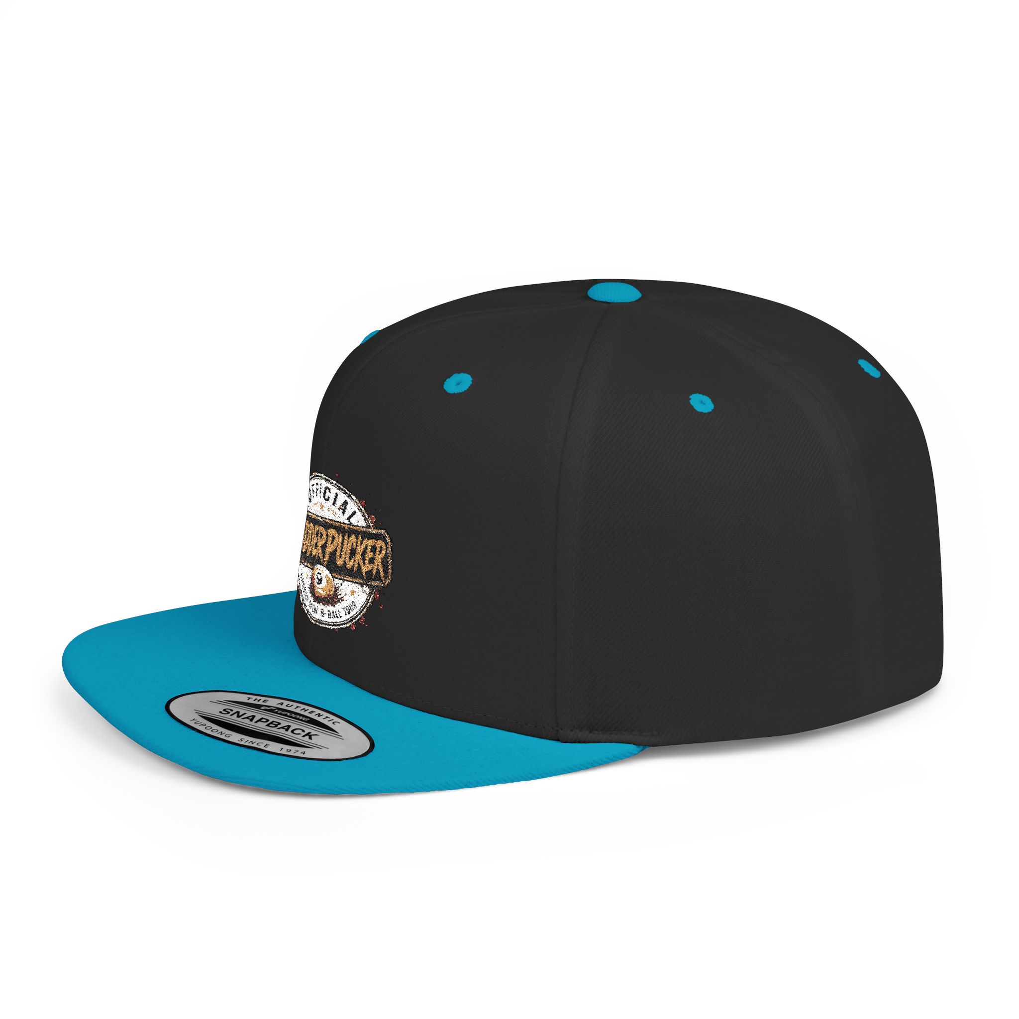 Flat Bill Snapback Hat — Distressed "Official MudderPucker" Logo Embroidered Cap - Image 87