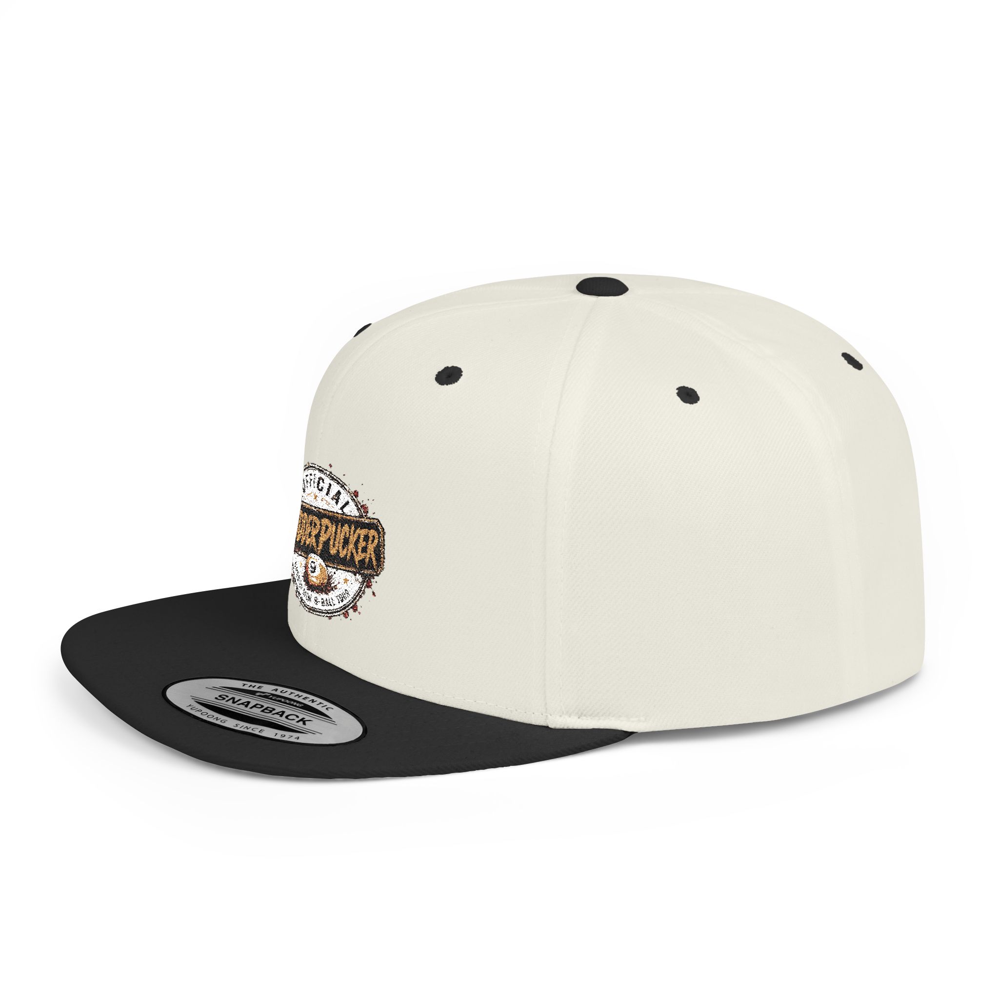 Flat Bill Snapback Hat — Distressed "Official MudderPucker" Logo Embroidered Cap - Image 55