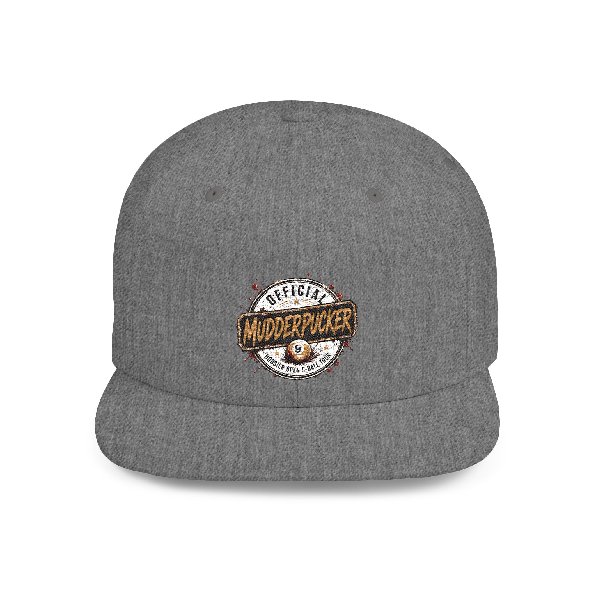 Flat Bill Snapback Hat — Distressed "Official MudderPucker" Logo Embroidered Cap - Image 13