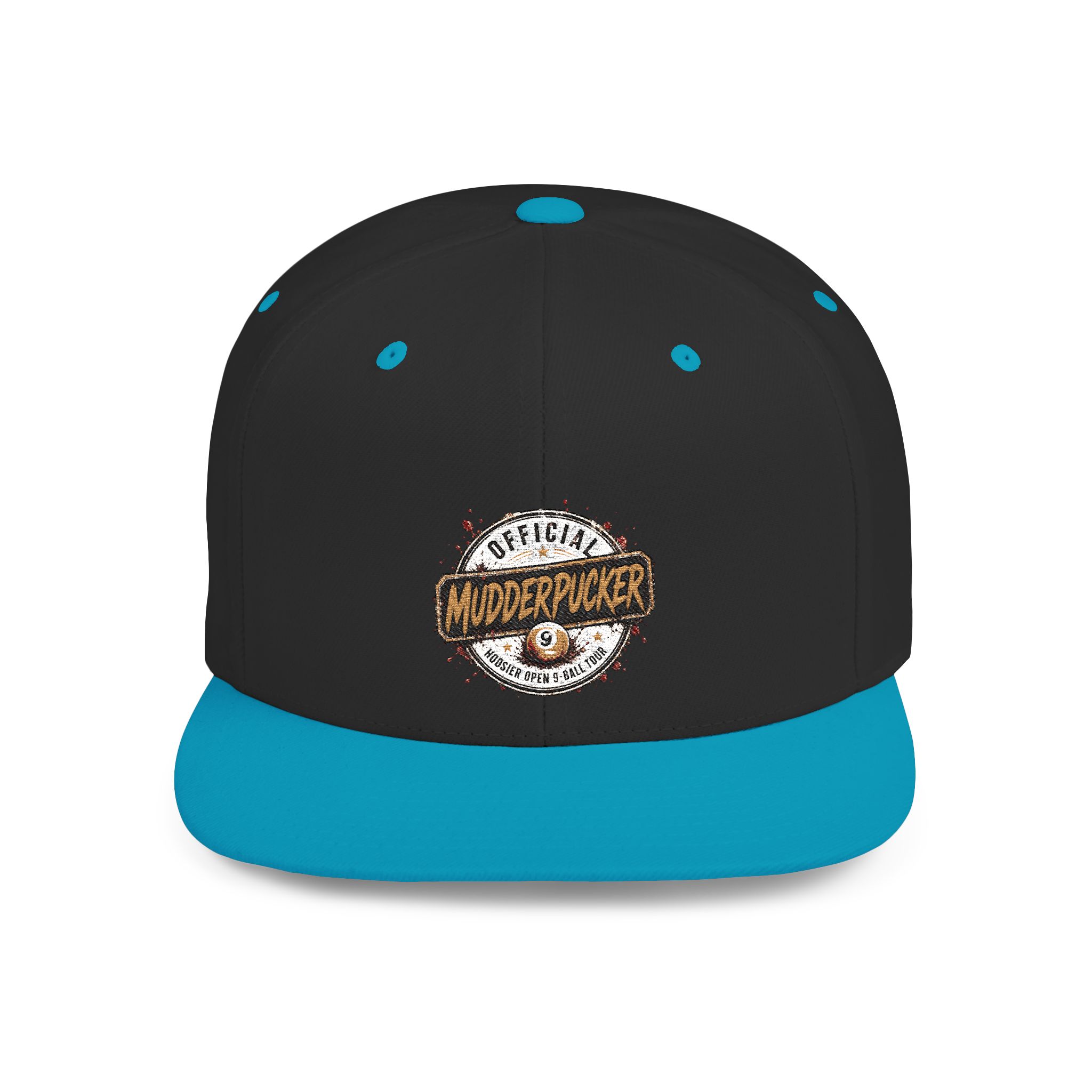 Flat Bill Snapback Hat — Distressed "Official MudderPucker" Logo Embroidered Cap - Image 85