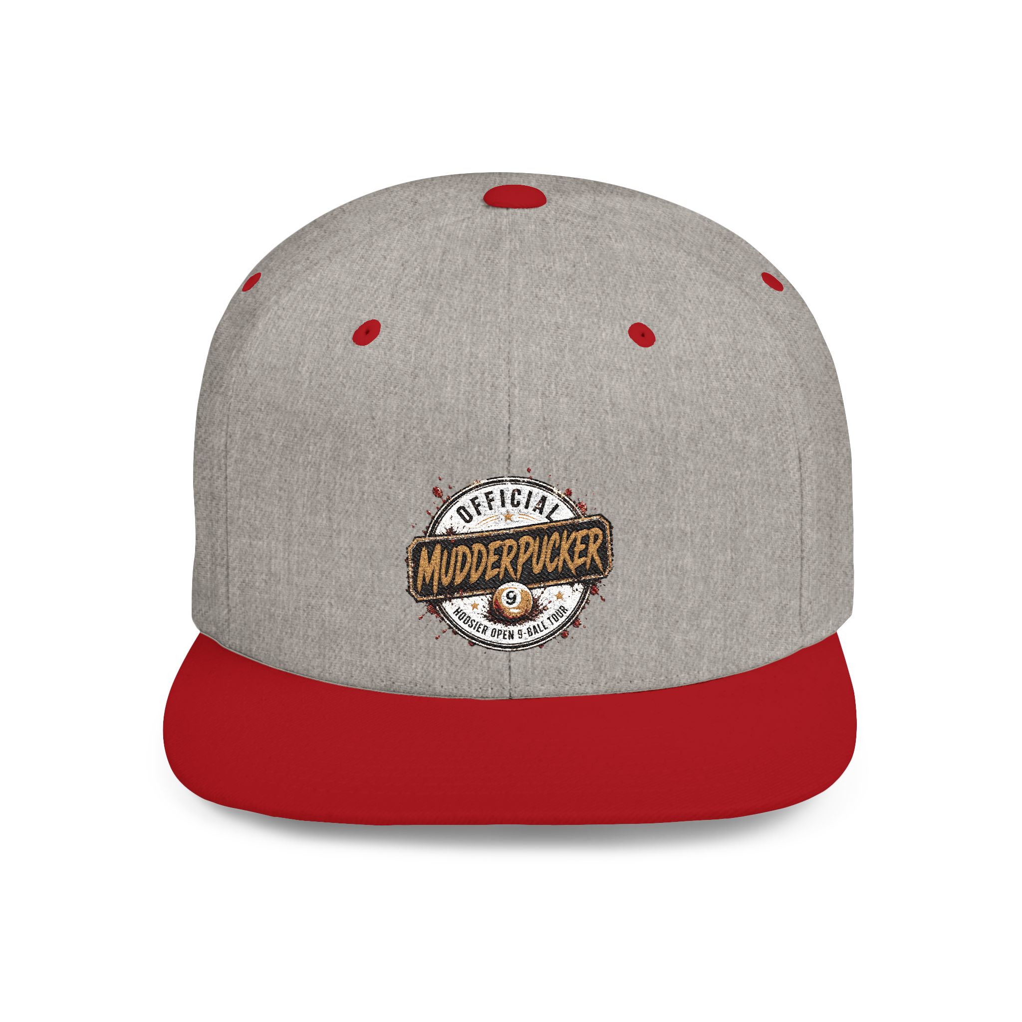 Flat Bill Snapback Hat — Distressed "Official MudderPucker" Logo Embroidered Cap