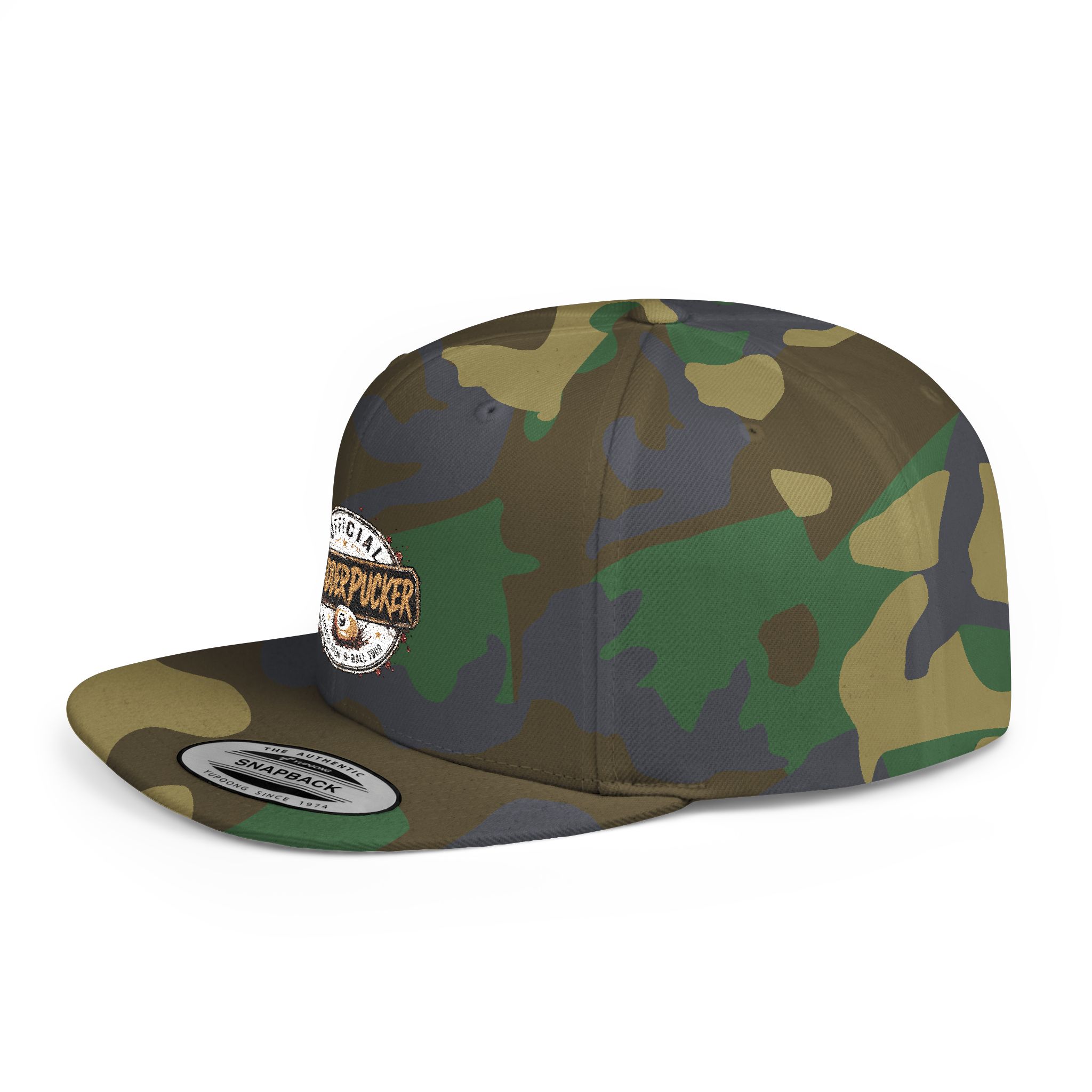 Flat Bill Snapback Hat — Distressed "Official MudderPucker" Logo Embroidered Cap - Image 19