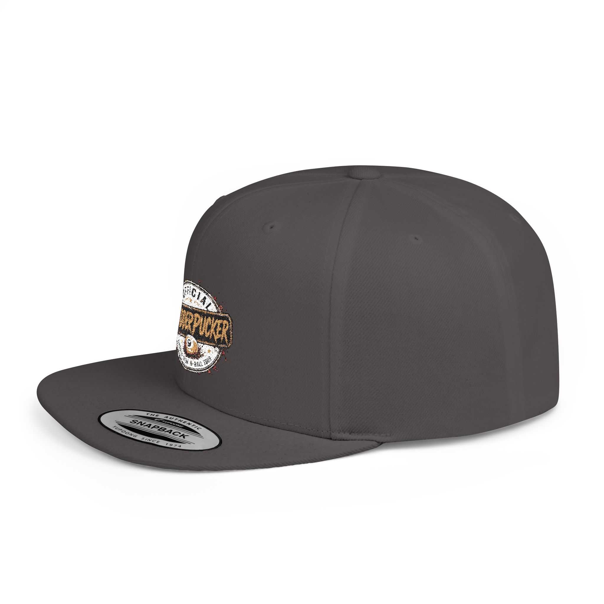 Flat Bill Snapback Hat — Distressed "Official MudderPucker" Logo Embroidered Cap - Image 63