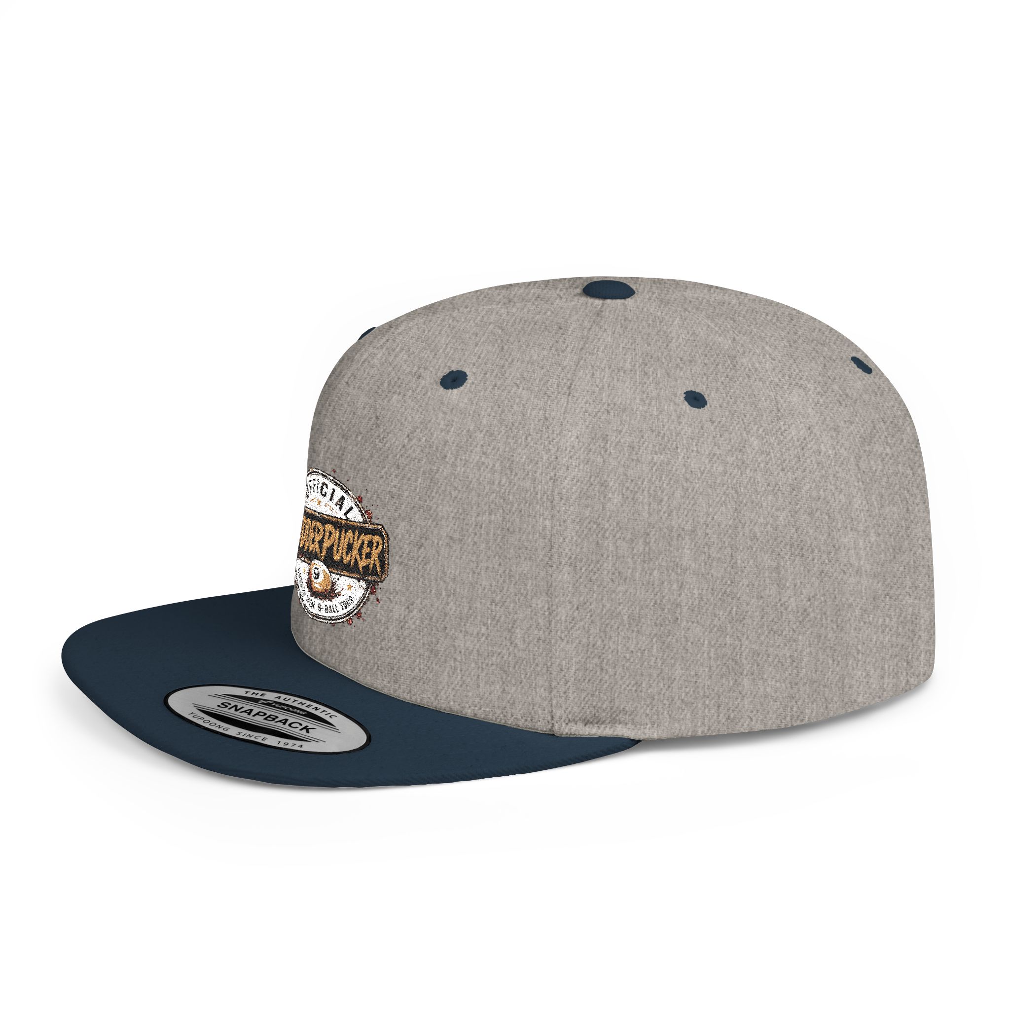 Flat Bill Snapback Hat — Distressed "Official MudderPucker" Logo Embroidered Cap - Image 35